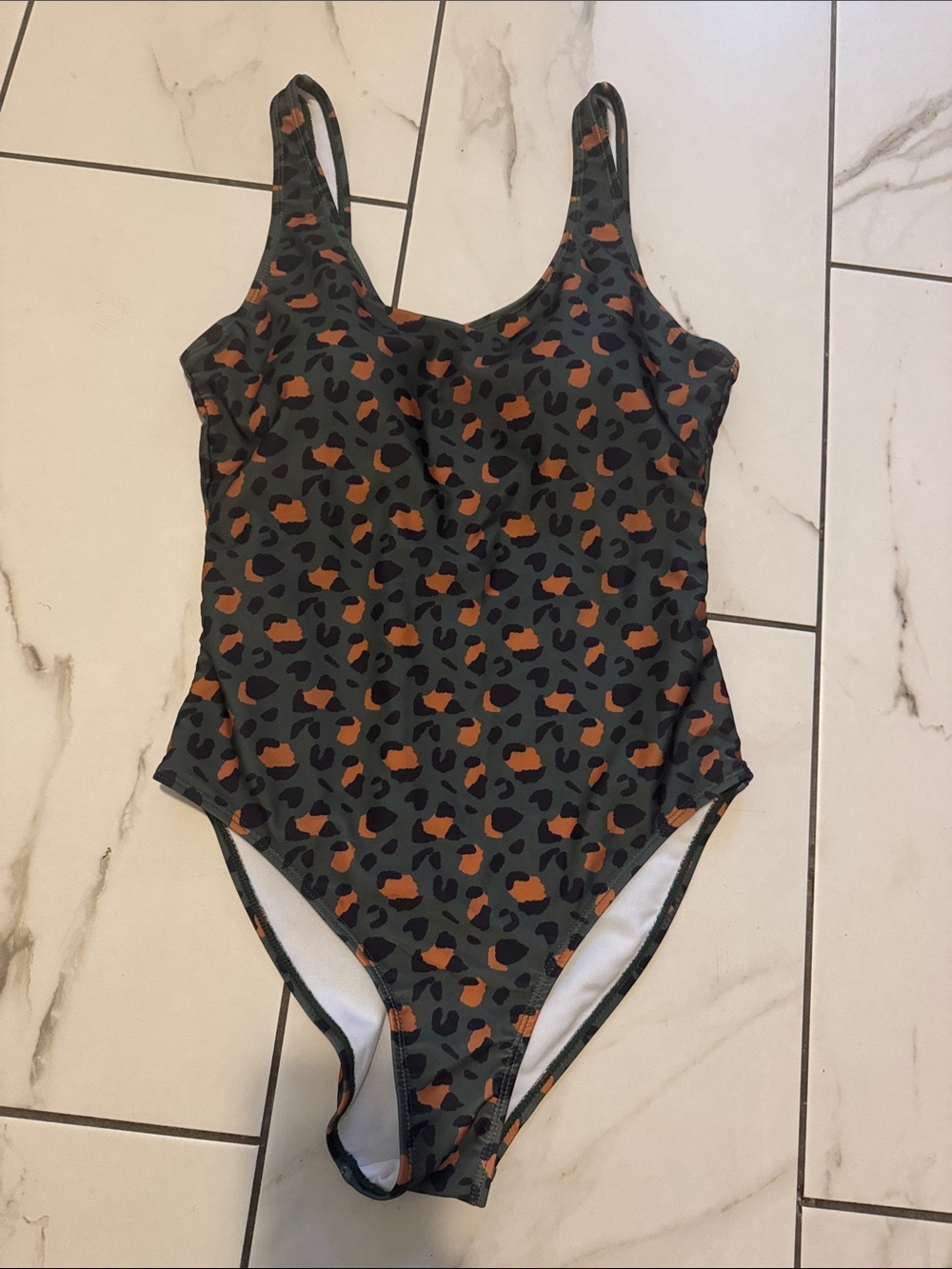Nicole Miller Green Leopard Print One-Piece Swimsuit with Orange Accents